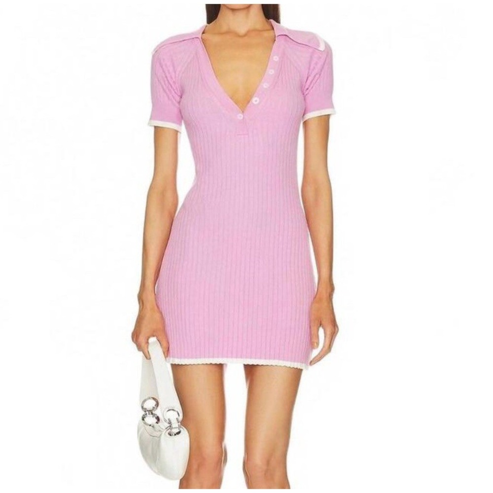 Matthew Bruch Polo‎ Rib Knit Mini Dress In Sweet Pink & Cream Sz 2